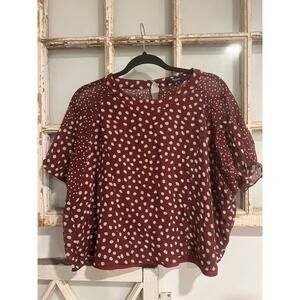 Madewell size medium polkadot silk blouse top maroon